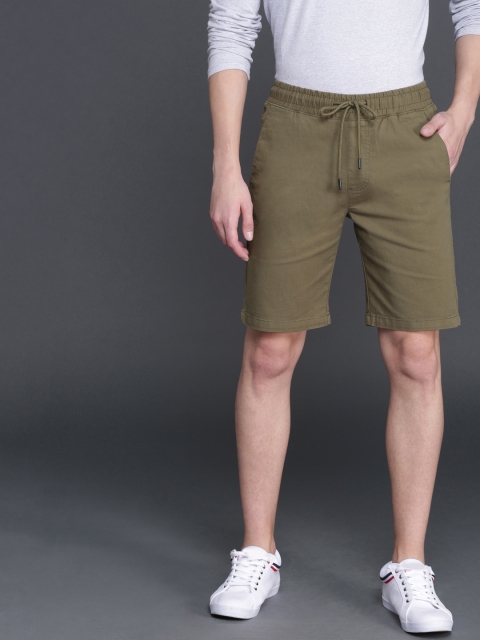 

WROGN Men Olive Green Solid Jogger Regular Fit Regular Shorts