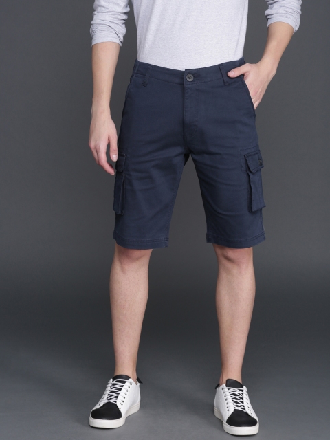 

WROGN Men Navy Blue Solid Slim Fit Cargo Shorts