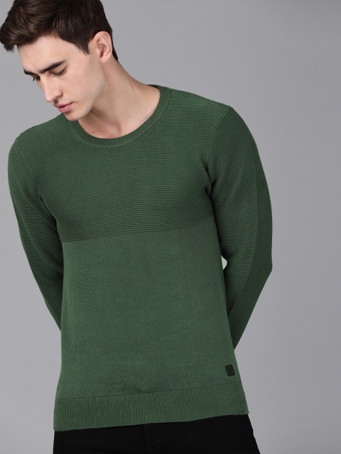 

WROGN Men Olive Green Self Design Slim Fit Sweater