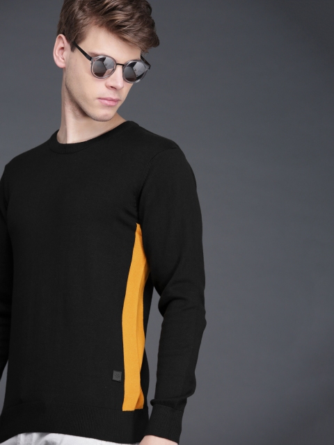 

WROGN Men Black & Yellow Slim Fit Colourblocked Sweater