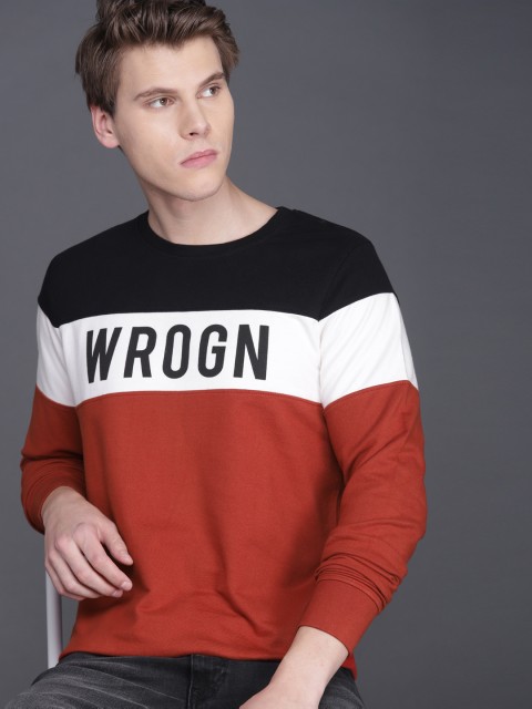 

WROGN Men Rust & Black Printed Slim Fit Sweatshirt