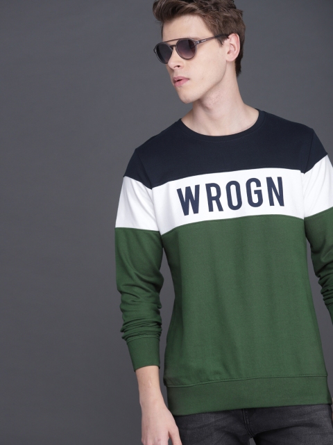 

WROGN Men Green & Navy Blue Printed Slim Fit Sweatshirt