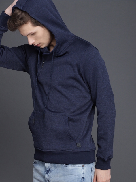 

WROGN Men Blue Solid Hooded Slim Fit Sweatshirt