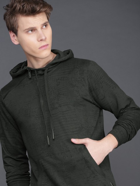 

WROGN Men Charcoal Grey Printed Hooded Sweatshirt