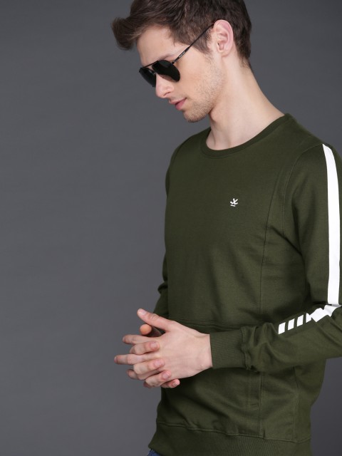 

WROGN Men Olive Green Slim Fit Solid Pullover Sweatshirt
