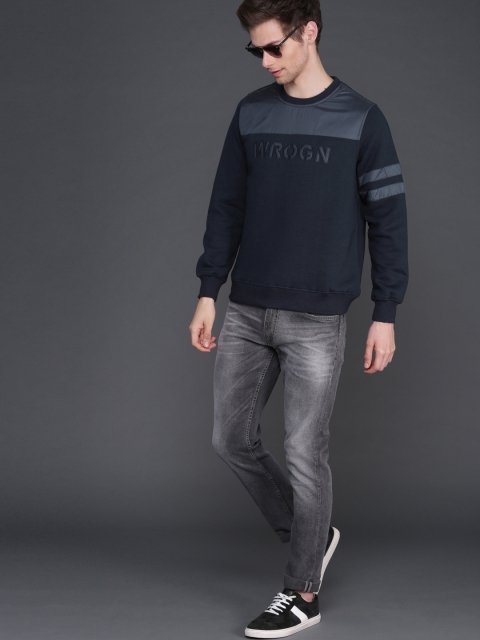 

WROGN Men Navy Blue Slim Fit Printed Pullover Sweatshirt