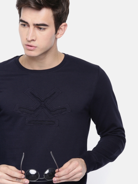 

WROGN Men Navy Blue Slim Fit Solid Pullover Sweatshirt