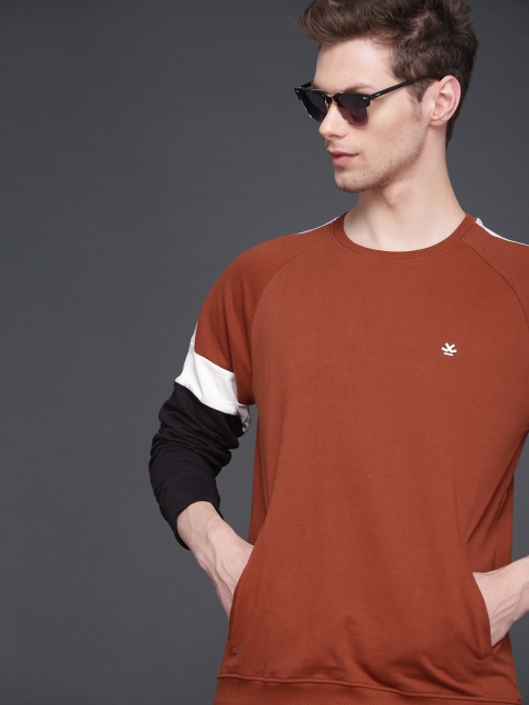

WROGN Men Brown Slim Fit Solid Pullover Sweatshirt
