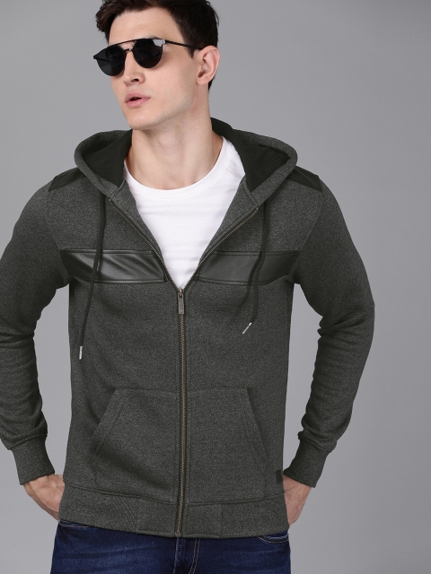 

WROGN Men Charcoal Grey Solid Slim Fit Hooded Sweatshirt