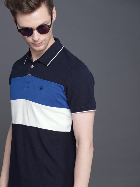 

WROGN Men Navy Blue & White Colourblock Polo Collar T-shirt