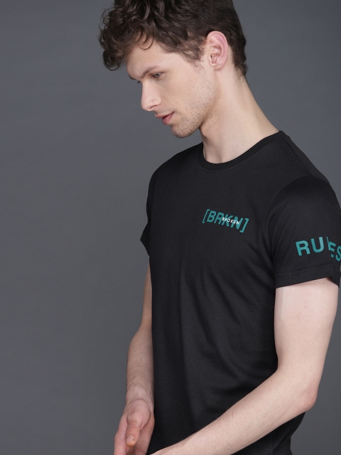 

WROGN Men Black Printed Round Neck T-shirt