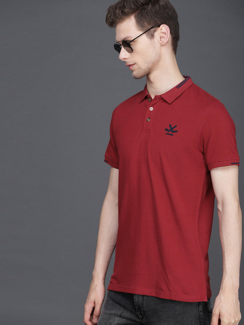 

WROGN Men Red Solid Polo Pure Cotton T-shirt