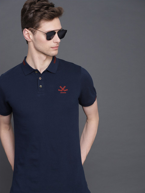 

WROGN Men Navy Blue Solid Polo Collar T-shirt