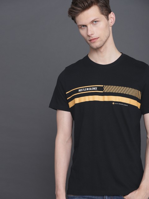

WROGN Men Black Printed Round Neck T-shirt