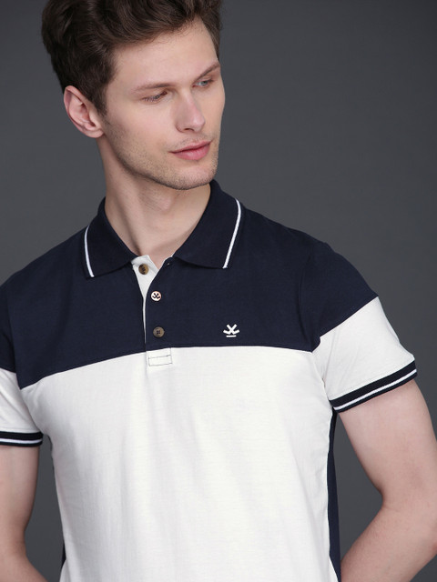 

WROGN Men White Colourblocked Slim Fit Polo Collar T-shirt