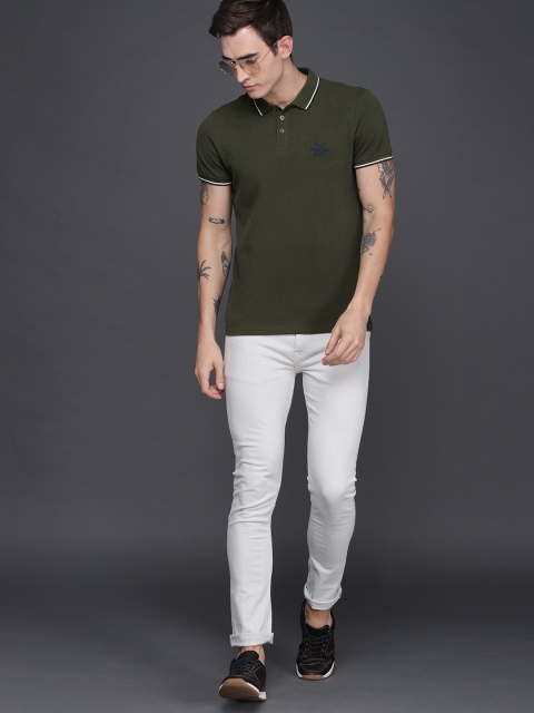 

WROGN Men Olive Green Solid Slim Fit Polo Collar T-shirt