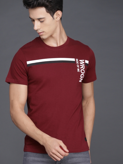 

WROGN Men Maroon Printed Round Neck T-shirt