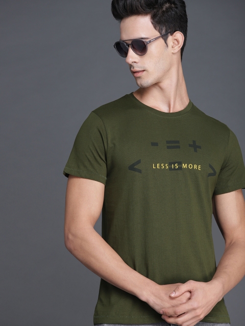 

WROGN Men Olive Green Printed Round Neck T-shirt
