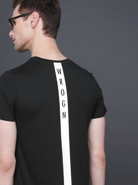 

WROGN Men Black Printed Round Neck T-shirt