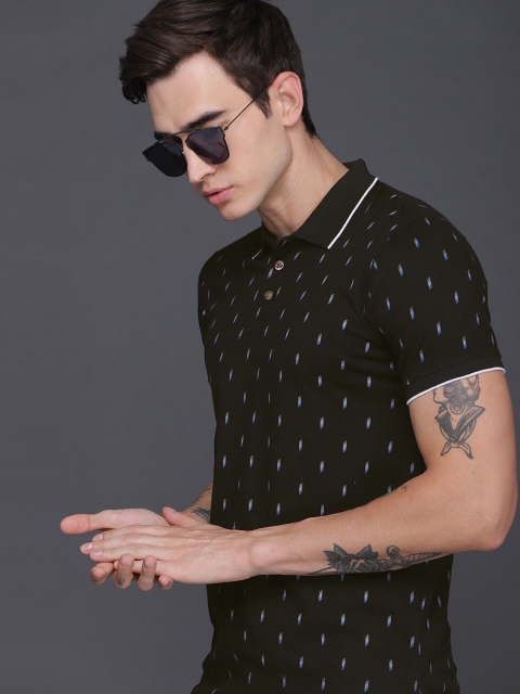 

WROGN Men Black Printed Slim Fit Polo Collar T-shirt