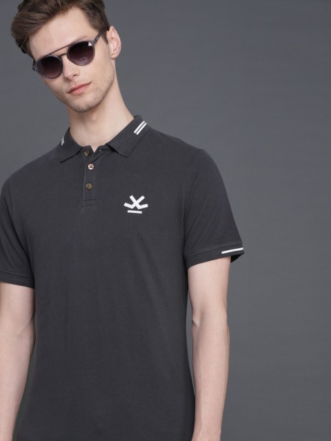 

WROGN Men Grey Solid Polo Collar T-shirt