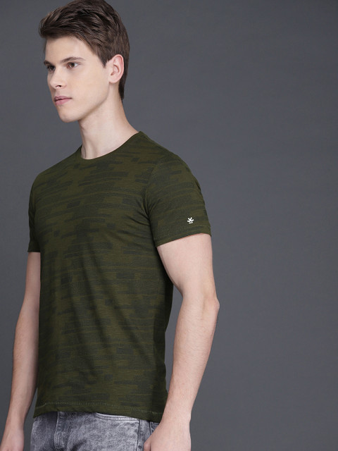 

WROGN Men Olive Green Printed Round Neck T-shirt