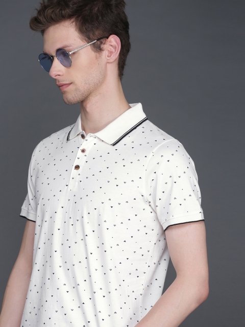 

WROGN Men White Printed Slim Fit Polo Collar T-shirt