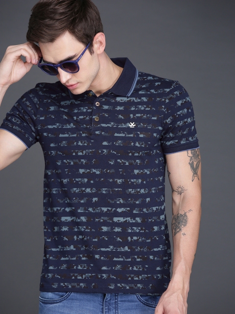 

WROGN Men Navy Blue Printed Polo Collar T-shirt