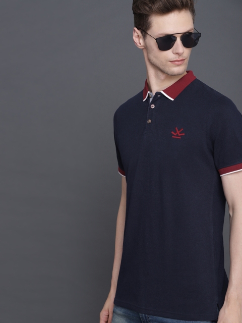 

WROGN Men Navy Blue Solid Polo Collar T-shirt