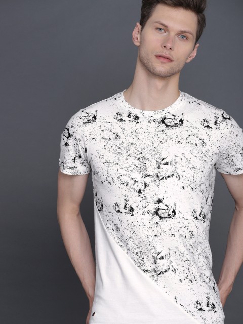 

WROGN Men Off White Printed Round Neck T-shirt