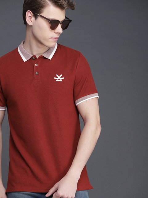 

WROGN Men Rust Red Solid Polo Collar Pure Cotton T-shirt