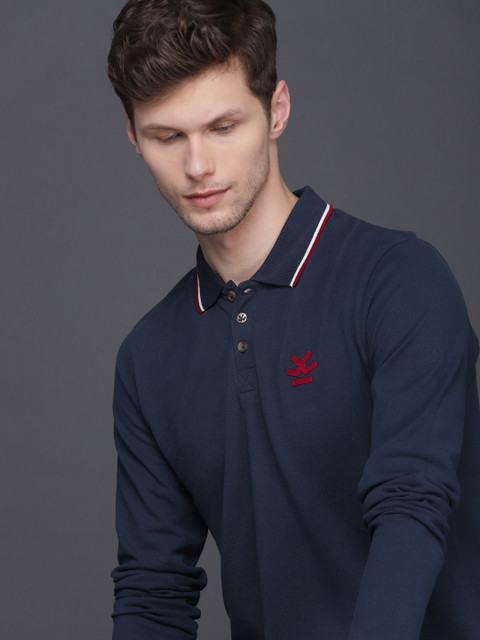 

WROGN Men Navy Blue Solid Slim Fit Polo Collar T-shirt