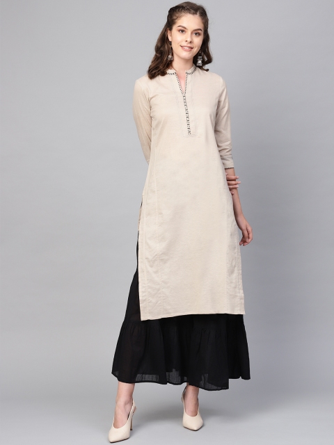 

W Women Beige Solid Straight Kurta