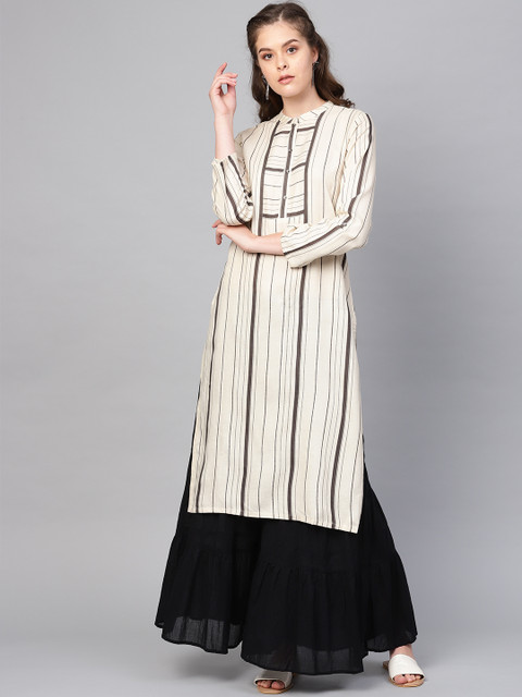 

W Women Beige & Brown Striped Straight Kurta