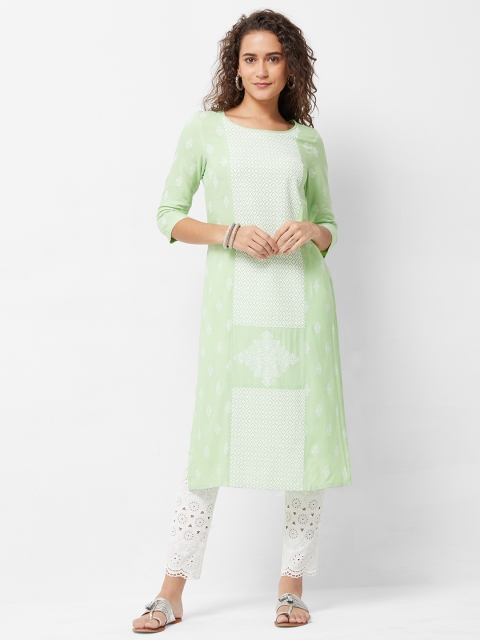 

Naari Women Green & White Embroidered Straight Kurta