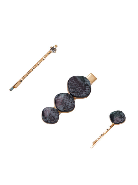 

Golden Peacock Set of 3 Hair Clips, Black
