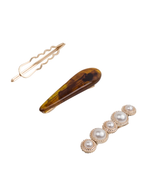 

Golden Peacock Gold-Toned & Cream-Coloured Embellished 3-Piece Hair Accessory Set