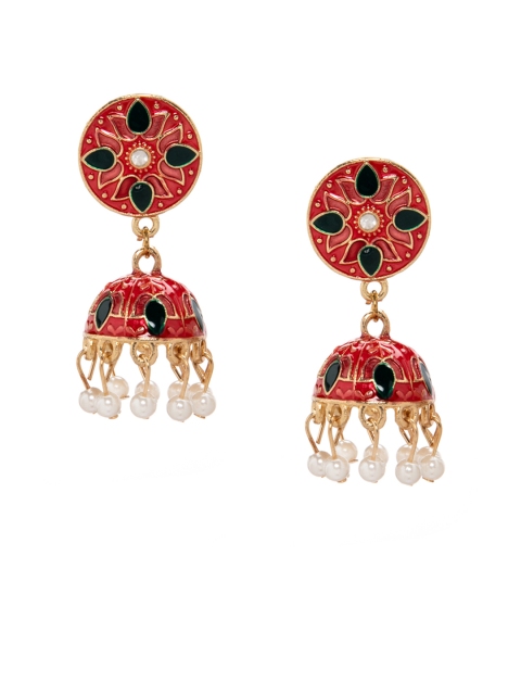 

Rubans Women Red & Black Hand-Painted Dome Shaped Jhumkas