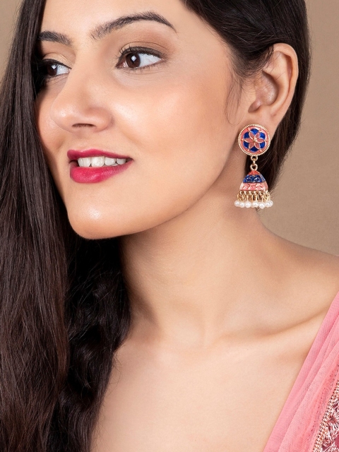 

Rubans Gold-Toned & Pink Dome Shaped Hand Painted Jhumkas