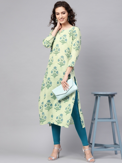 

AHIKA Women Green & Blue Printed Straight Kurta