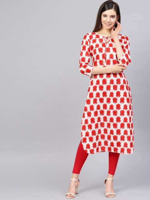 

AHIKA Women White & Red Printed Straight Kurta