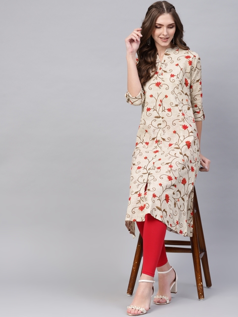 

AHIKA Women Beige & Red Printed Straight Kurta