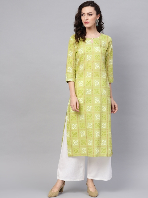 

AHIKA Women Green & White Printed Straight Kurta