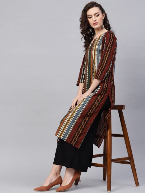 

AHIKA Women Multicoloured Striped Straight Kurta, Multi