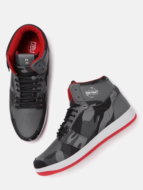 

Crew STREET Men Grey and Black Camouflage Print Mid-Top Sneakers