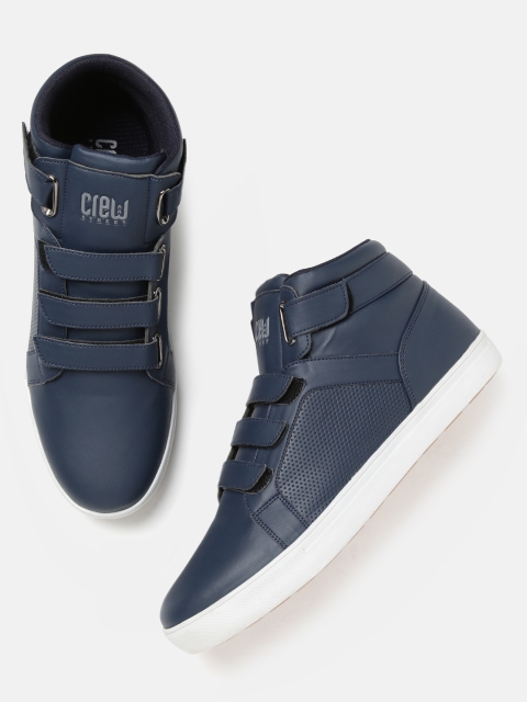 

Crew STREET Men Navy Blue Perforated Mid-Top Sneakers