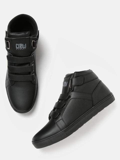 

Crew STREET Men Black Perforated Mid-Top Sneakers