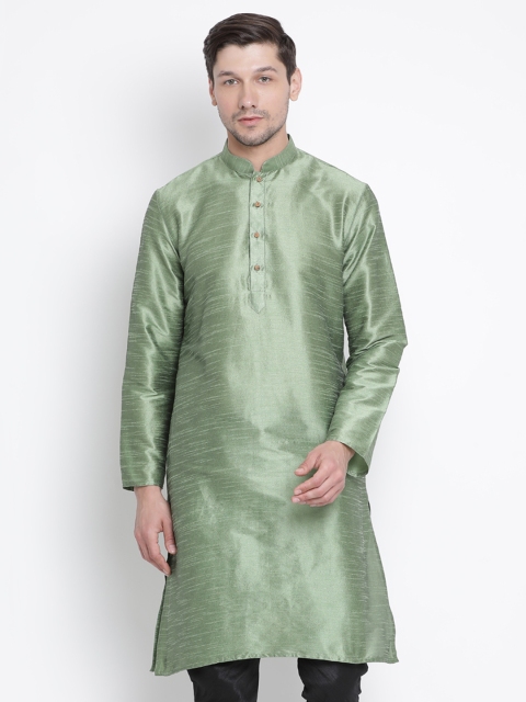 

VASTRAMAY Men Green Solid Straight Kurta