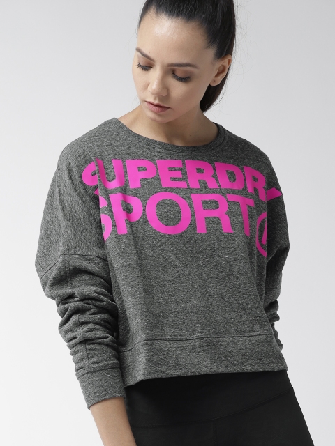 

Superdry Women Charcoal Grey & Pink Printed Cropped Sweatshirt