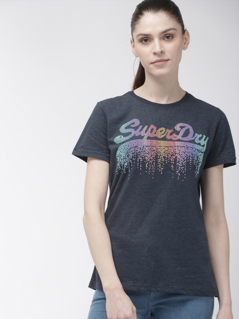 

Superdry Women Navy Blue Printed Round Neck T-shirt